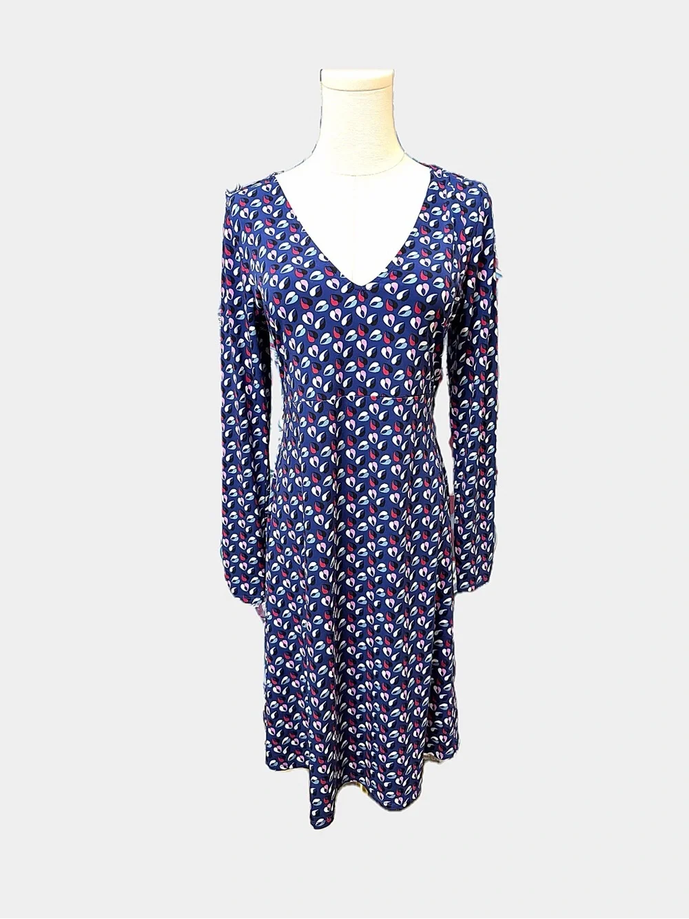 Motherhood Maternity Medium Navy Print Long Sleeve Empire Waist Dress
